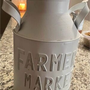Mainstay Farmers Market Metal Milk Jug Decor, White (Patina style) 10.4” H